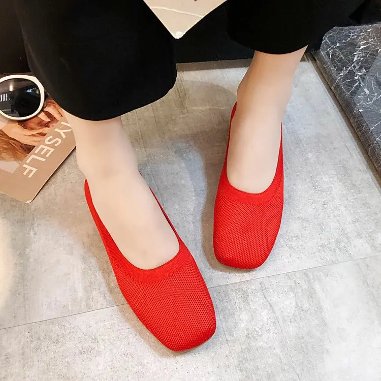

2019 Spring New Style Korean-style Square Head Low-Cut Knitted Flat Solid Color Grandma Shoes Students Ballet Shoes Women's