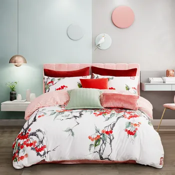 

Newest Chinese Style Home Bedding Sets Pillowcase Bed Linen Duvet Cover Flat Sheet Beddings Winter Full King Queen Bed Set 2020