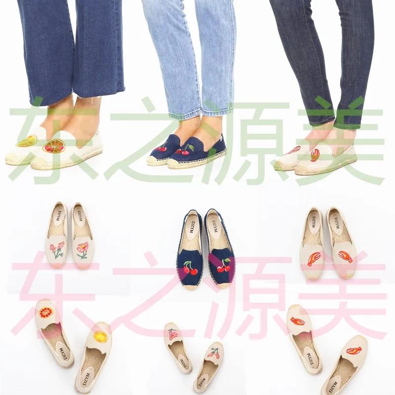 

New Style Fashion Printed Low Heel Shoes Women's round-Toe Espadrille Canvas Fisherman Shoes Women's Linen Flat Sandals