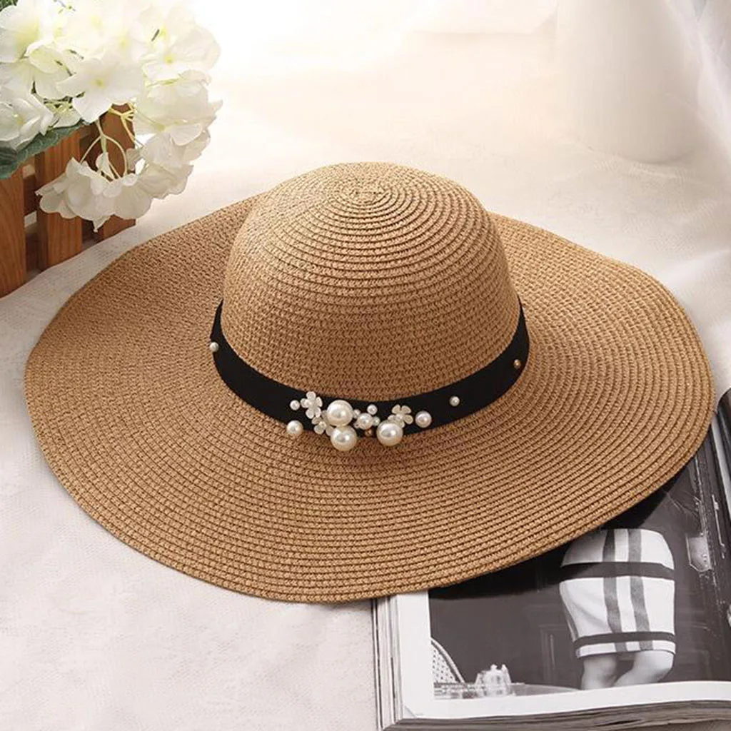 Жемчужные элегантные рыбацкие соломенные шляпы, пляжные женские соломенные Панамы, дышащая джазовая шляпа от солнца, фетровая шляпа, Гангстерская Кепка#5
