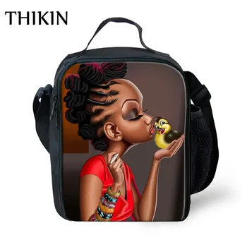 

THIKIN Aferica Girl Thinking Girl Portable Lunch Bag Girls Cooler Thermal Bags Student Picnic Food Lunch Box Bag for Women Kids