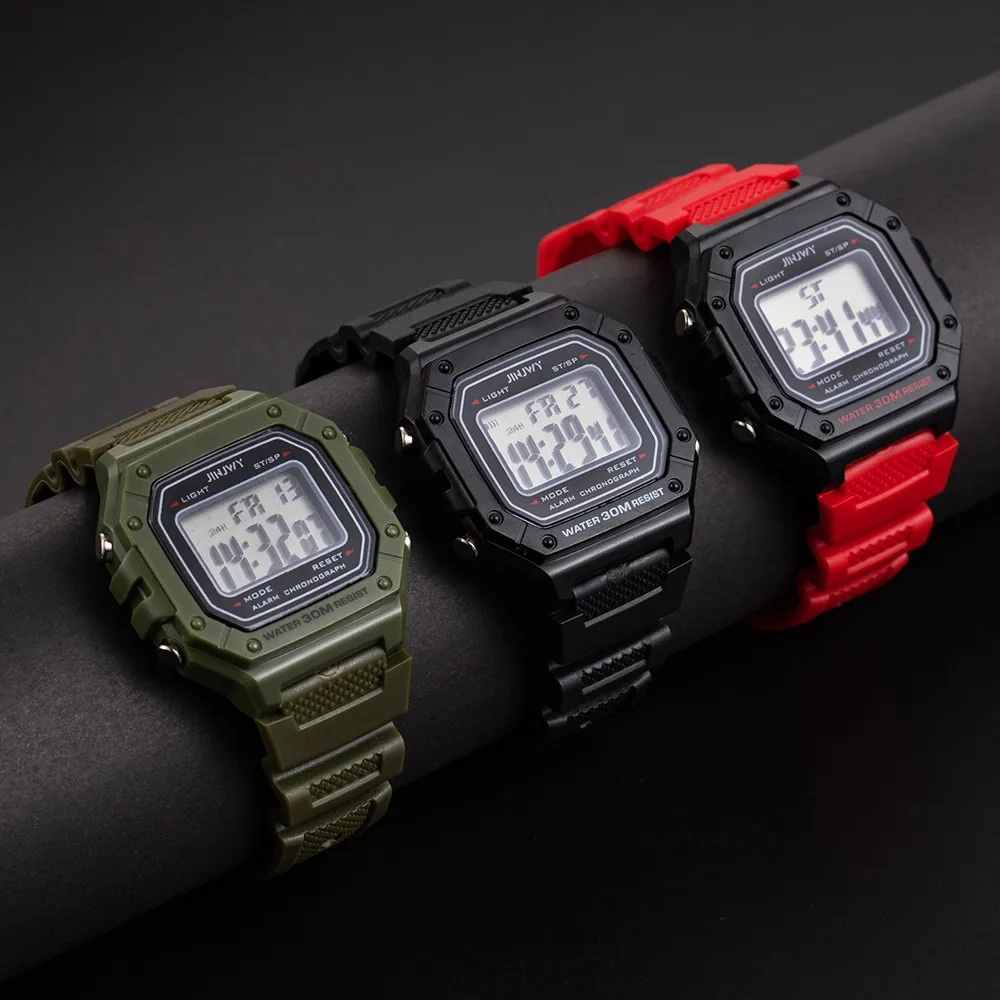 Fashion Men Digital Wristwatches Sport Army Green Mens Watches Luxury Led Electronic Clock Waterproof Square Dial Reloj Hombre