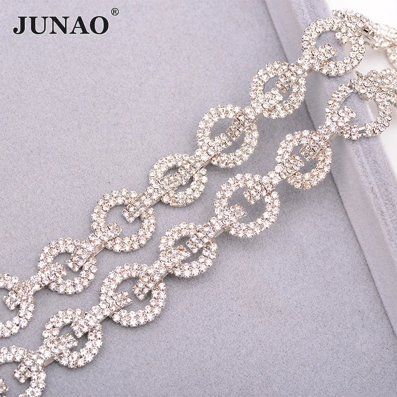 JUNAO, 1 ярд, золотые, серебряные, стеклянные стразы, цепочка для шитья, металлическая отделка, кристаллы, камни, аппликация, плоская задняя сторона, стразы, лента, окантовка, рукоделие
