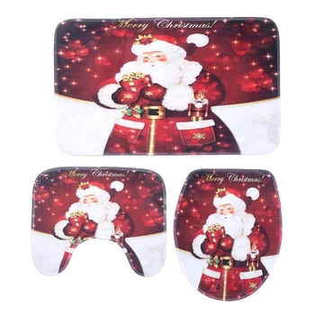 

3D Santa Toilet Seat Cover Set Christmas Toilet Cover Decorations Xmas Bathroom Decorations for Christmas Holiday Home Decor