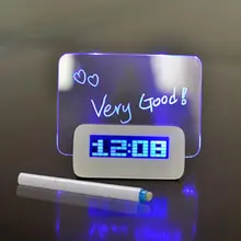 Despertador Digital LED fluorescente con tablero de mensajes, Hub de 4 puertos USB, reloj de mesa de escritorio con calendario, azul