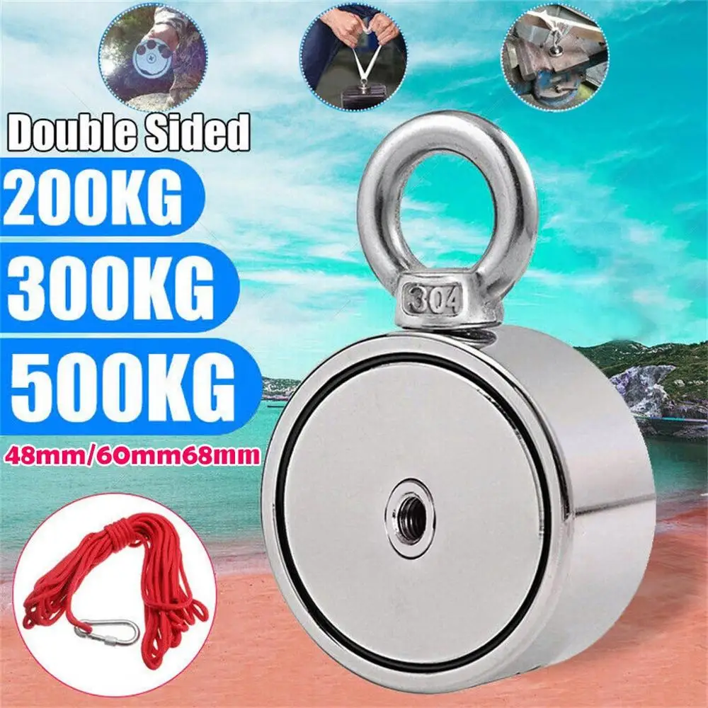 

Neodymium Metal Magnet Powerful Equipment 200/300/500KG Double Side Neodymium Metal Magnet Detector Fishing Kit+5M Rope