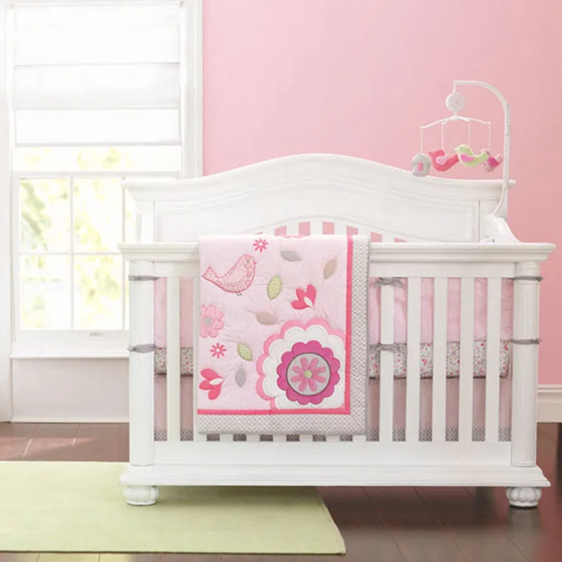 Kit De Literie Pour Bebe 7 Pieces Broderie De Fleurs En Coton Literie Berceau De Dessin Anime Berco Pare Chocs Couette Housse De Lit Jupe De Lit