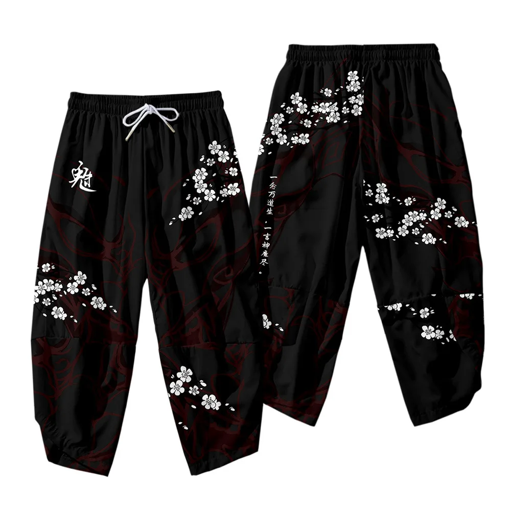 Cherry-Blossoms-Pattern-Casual-Cropped-Trousers-Chinese-Hero-Elements-Ankle-length-Pants-Trend-Loose-Casual-Pants