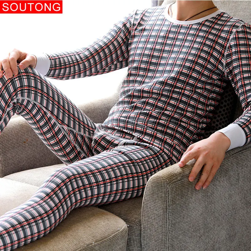 Soutong Winter Cotton Men Warm Thermal Underwear Men Long Johns Thermal Underwear Thick Plus Velvet Long Johns Sets