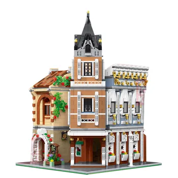 

3039+Pcs World Street View Town Tavern Teahouse Bricks Small Particle DIY Building Blocks Model with Lighting Kit For Children