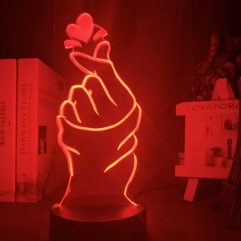 

Finger Heart Led Night Light for Home Decoration Color Color Changing Touch Sensor Nightlight Cool Birthday Gift Table 3d Lamp