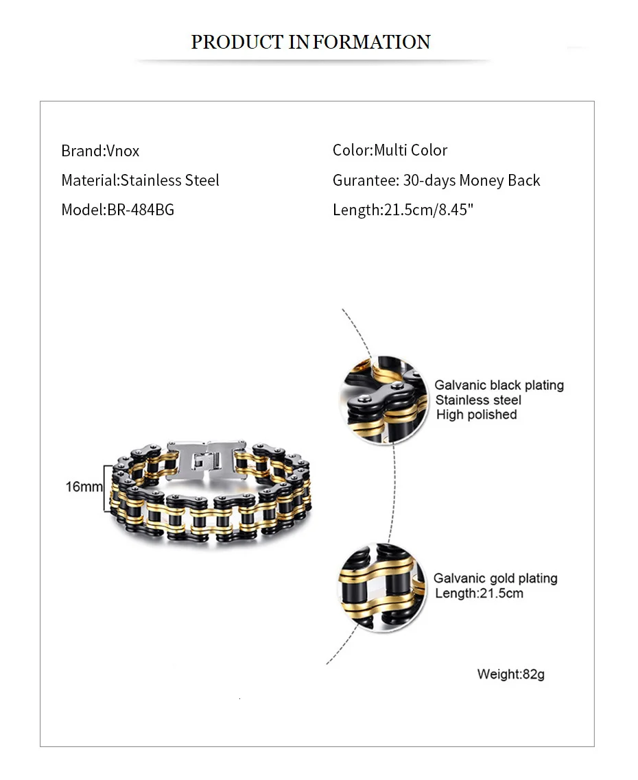 Vnox браслеты на цепочке для тяжелых велосипедов, для мужчин, в стиле панк, глянцевый браслет из нержавеющей стали разных цветов, крепкий мужской браслет Pulseira