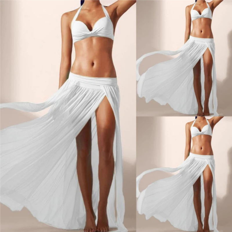 

New Summer Sexy Women Beach Cover Ups Chiffon Dot Long Skirts Swimsuit Ladies Mesh See-through Long Maxi Skirts Beachwear