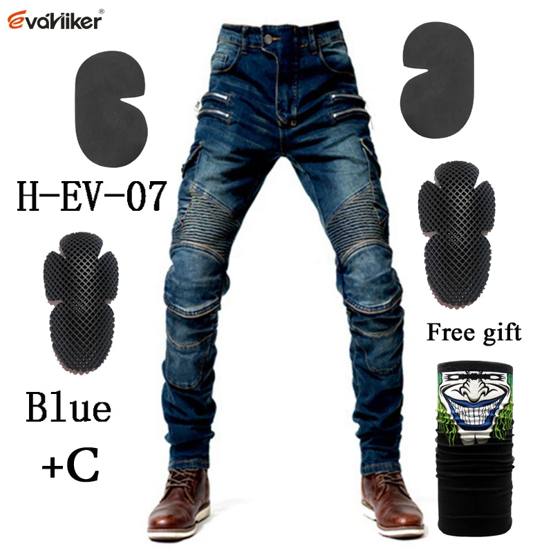 F-07 Blue and C Мотоциклетные джинсы с карманами на молнии, черные/синие/хаки мужские джинсы, мотоциклетные защитные штаны, гоночные штаны, мото штаны - Цвет: F-07 Blue and C