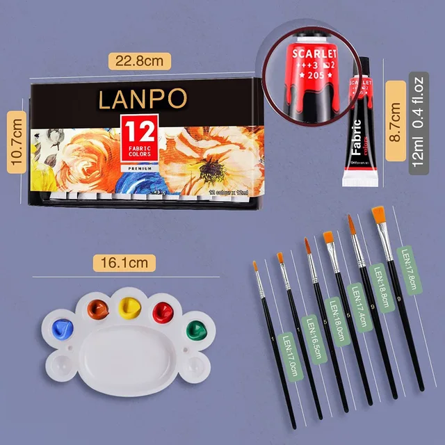 Juego de pintura de tela para ropa, 20 colores (2.0 fl oz/2 oz cada uno)  pintura textil permanente con 6 pinceles, 1 paleta, pintura de tela  lavable