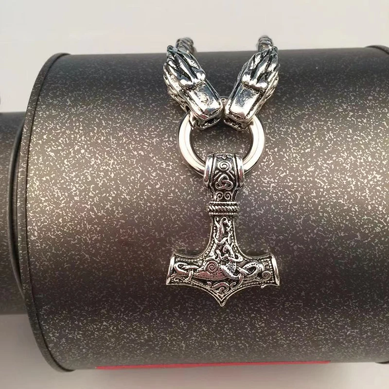 

Vintage Thor's Hammer Mjolnir Pendant Necklace Viking Scandinavian Norse Viking Necklace With Stainless Steel Chain Men Jewelry