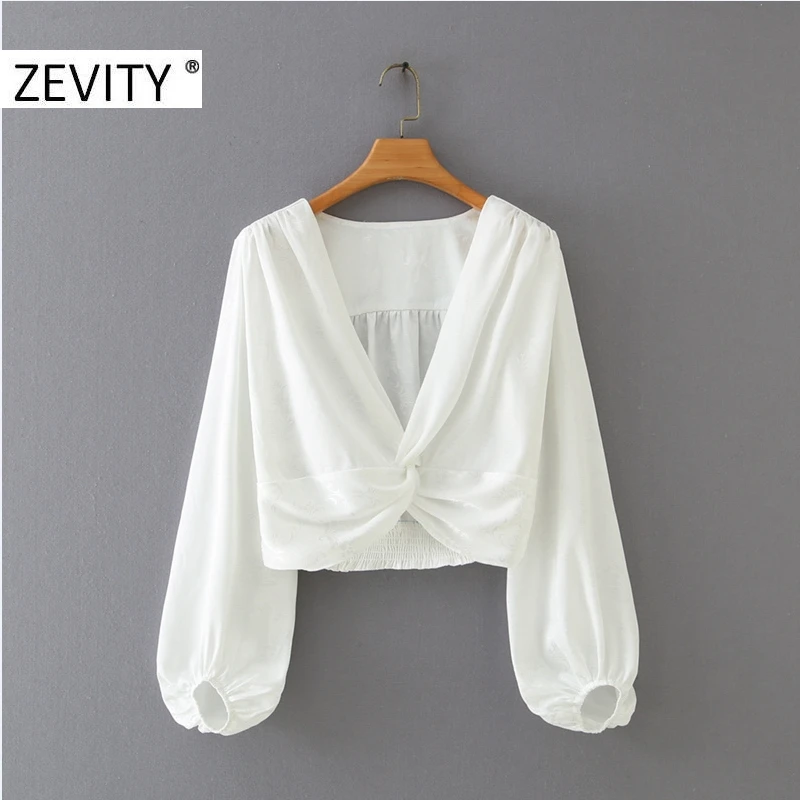 Новинка Женская пикантная короткая блузка Zevity с узлом и v-образным вырезом
