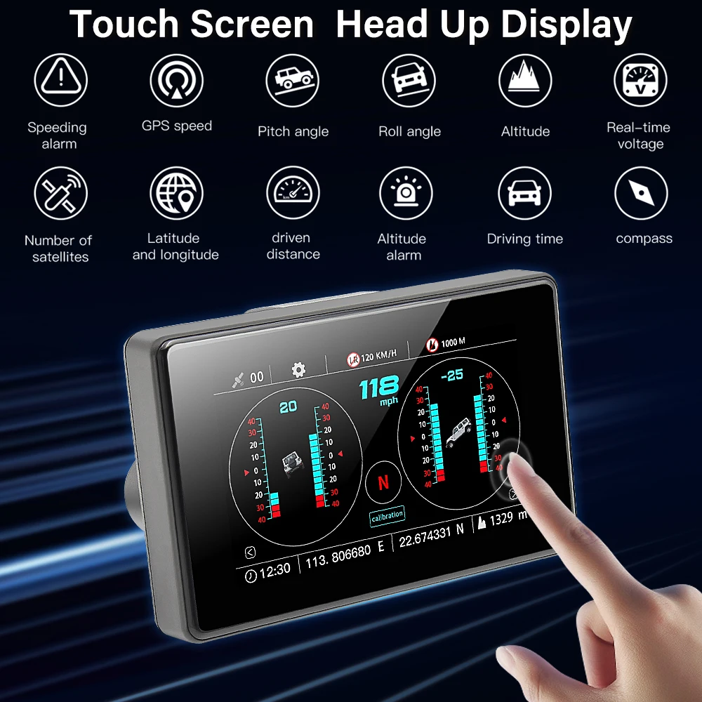 Touch Screen Gps Hud C20 Head Up Display Projector Car Alarm Accessories Electronics Speedometer