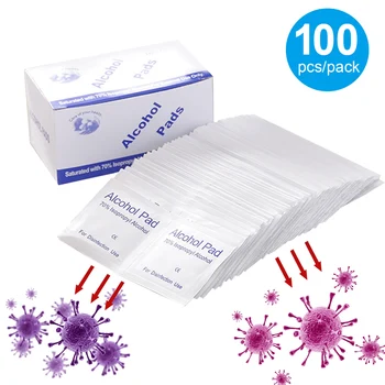 

100pcs Disposable Sterilized Alcohol Cotton Pads 70% Alcohol Prep Wet Wipes Cleaning Sheet Swabs for Mobile Phone Screen Jewelry