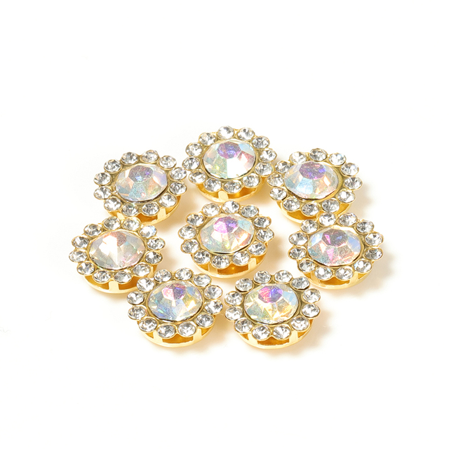 Glass Rhinestones Beads Czech Crystal Stones Gold Base Cabochon Sew on Beads for Bows DIY Jewelry Making Hair Accessories