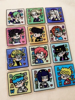 

Anime JoJo's Bizarre Adventure Kujo Jotaro Joseph Joestar Bruno Bucciarati Acrylic Epoxy Resin Cartoon Bedge Button Brooch Pins