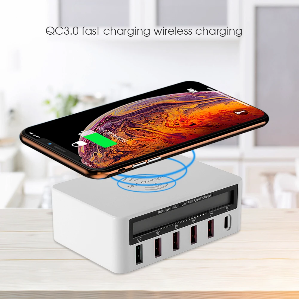 Wireless QC3.0 EU Plug 6 Ports 5V/8A USB Charger 10W Smart DeskTable wall Charging Phone Travel Quick Charger Adapter for Phone
Wireless QC3.0 EU Plug 6 Ports 5V/8A USB Charger 10W Smart DeskTable wall Charging Phone Travel Quick Charger Adapter for Phone