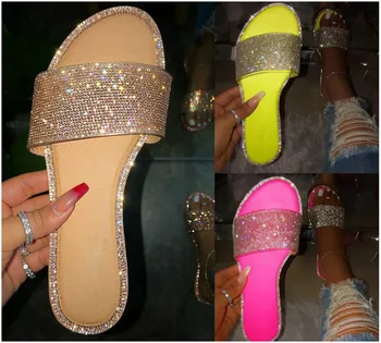 

F Women'S Flat Bottom Lady Candy Color Female Slippers Beach Holiday Party Sexy Comfortable Orange Pink Shiny Fenty Beaty