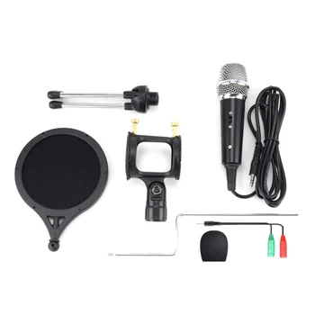 

1 Set Karaoke Microphone Set Pop Filter Computer Mic 3.5mm Recording Microphone for Home Studio School Dorm