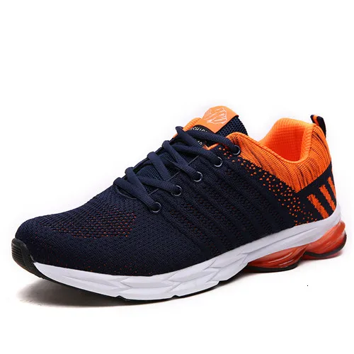 Мужские модные кроссовки, Уличная обувь с дышащей сеткой, на шнуровке, обувь для бега, удобная прогулочная спортивная обувь, спортивные кроссовки - Цвет: Blue Orange