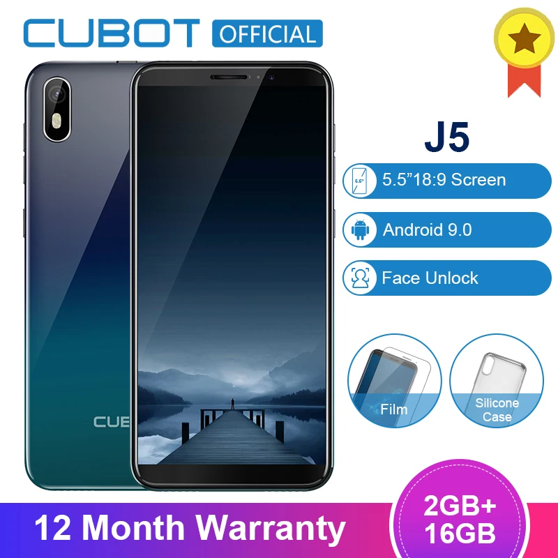 Cubot J5 5.5 Inch Android 9.0 18:9 Full Screen Smartphone 2GB 16GB MT6580 Quad-Core 2800mAh Face ID