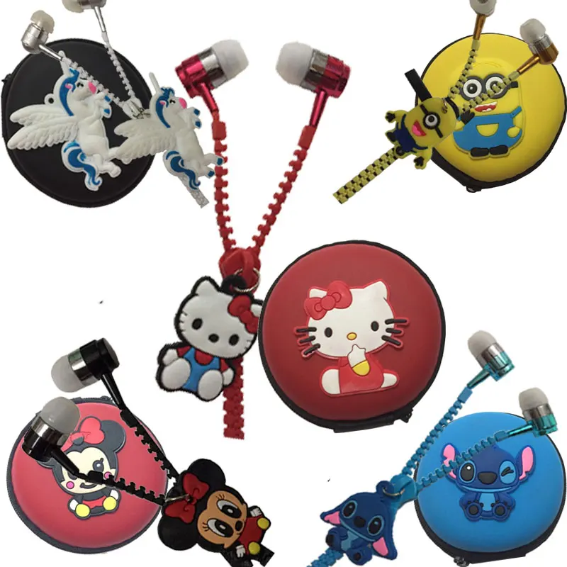 

2019 new3.5 mm Wired zipper In-Ear Headset Cartoon Cat/Despicable me Earpiece Headset MP3 Headphone For iphone 6 6s 7s Samsung X