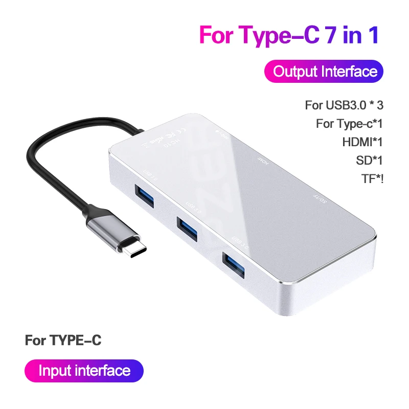 Silver USB 3,0 разветвитель док-станция HDMI адаптер SD TF кард-ридер 7 в 1 несколько usb-портов расширитель для ПК ноутбука 5 Гбит/с usb 3,0 концентратор - Цвет: Silver