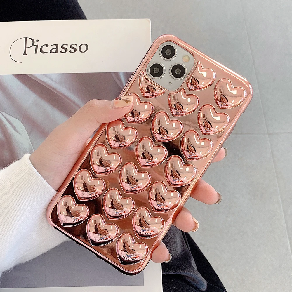 Чехол с 3d покрытием Love Heart для iPhone 11 Pro Max XR X XS 7 8 6S Plus мягкий однотонный чехол из ТПУ