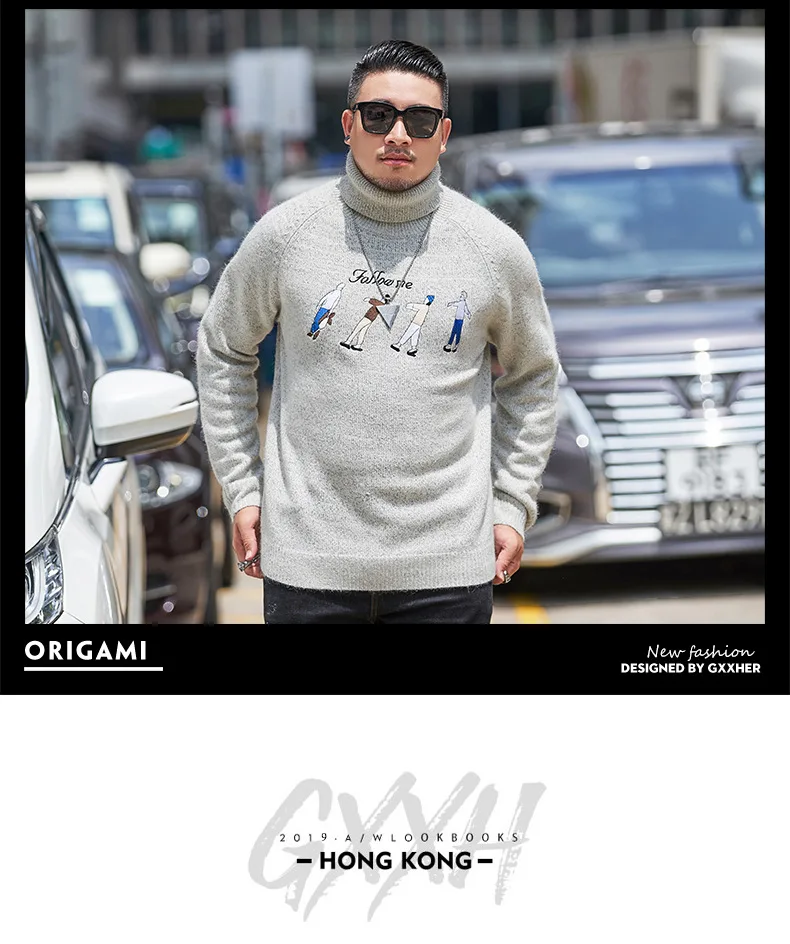 GXXH New Personalized Embroidery Turtleneck Sweater Men Warm Winter Thick Black Beige Color Pullover Sweaters Big Size Male