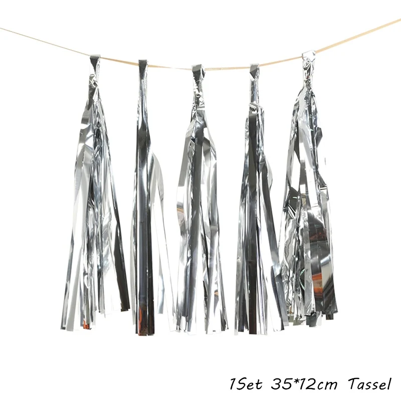 5pcs foil tassel Новогоднее украшение, набор посуды из черного золота с цифрами, воздушный шар для Navidad, Новогоднее украшение для рождественской вечеринки, домашний декор - Цвет: 5pcs foil tassel