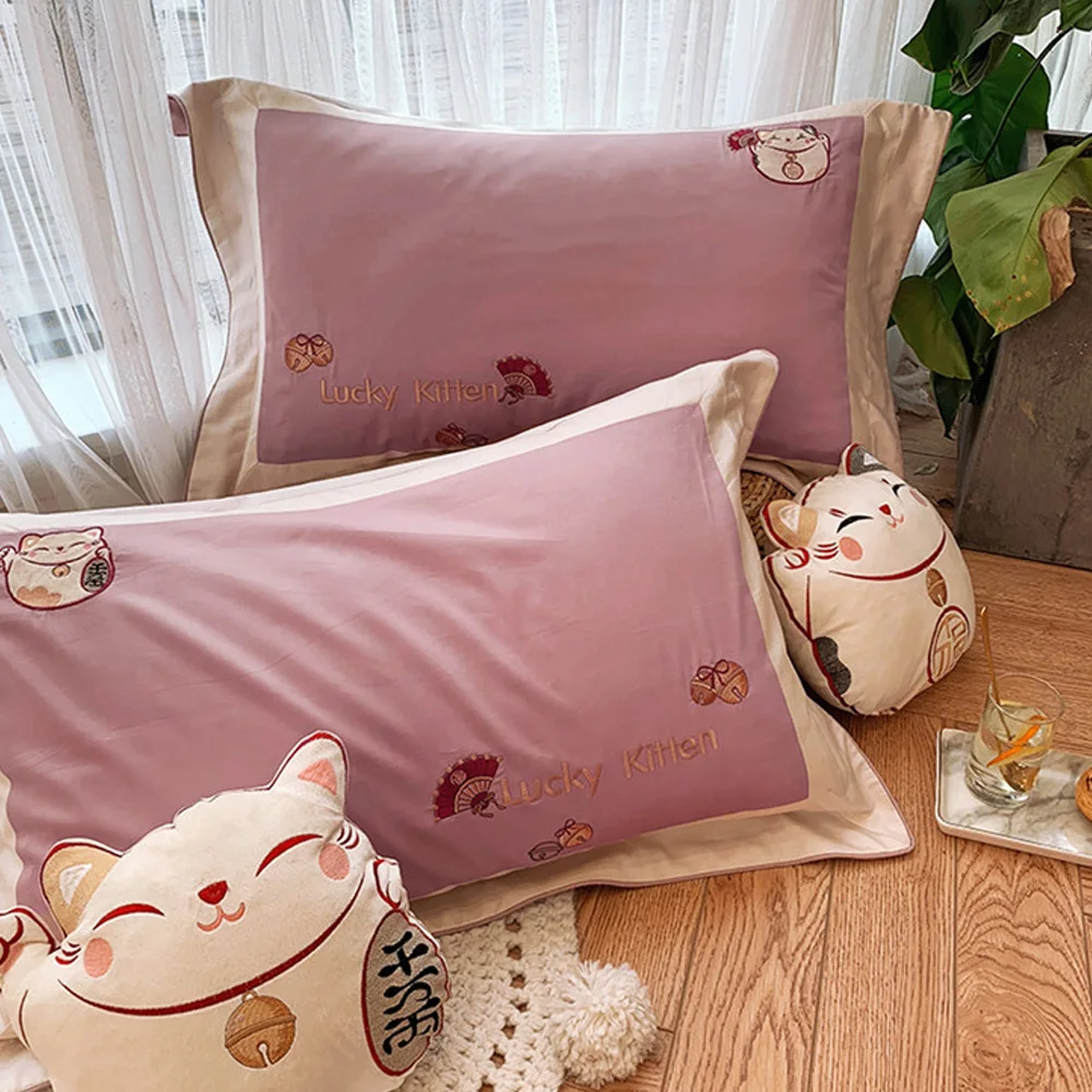 Комплект постельного белья LUCKY CAT, пододеяльник, простыня, наволочка, пододеяльник, 60 s, египетское длинное хлопковое постельное белье, DHL