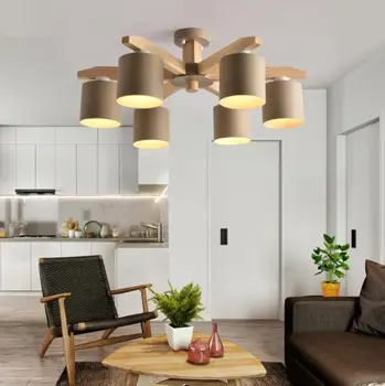 

Modern Chandelier Lighting Lampshade for Living Room Suspendsion Lighting Fixtures Lamparas Nordic E27 with Iron Wooden Lustre