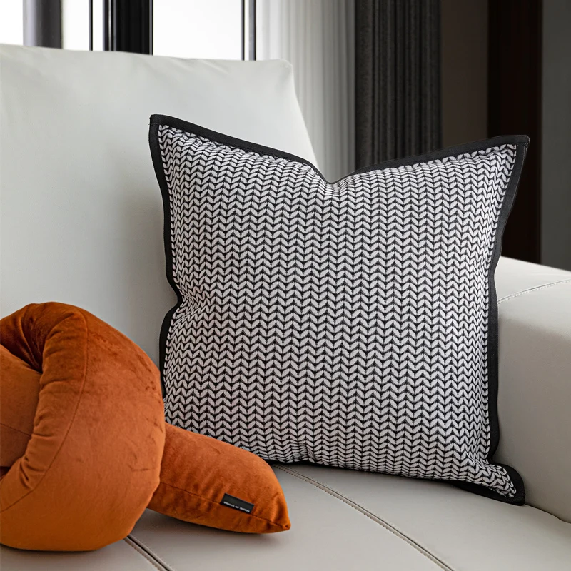 

2022 Geometric Jacquard Cushion Cover Decorative Pillow Case Artistic Modern White Black Leaf Luxury Sofa Chair Coussin