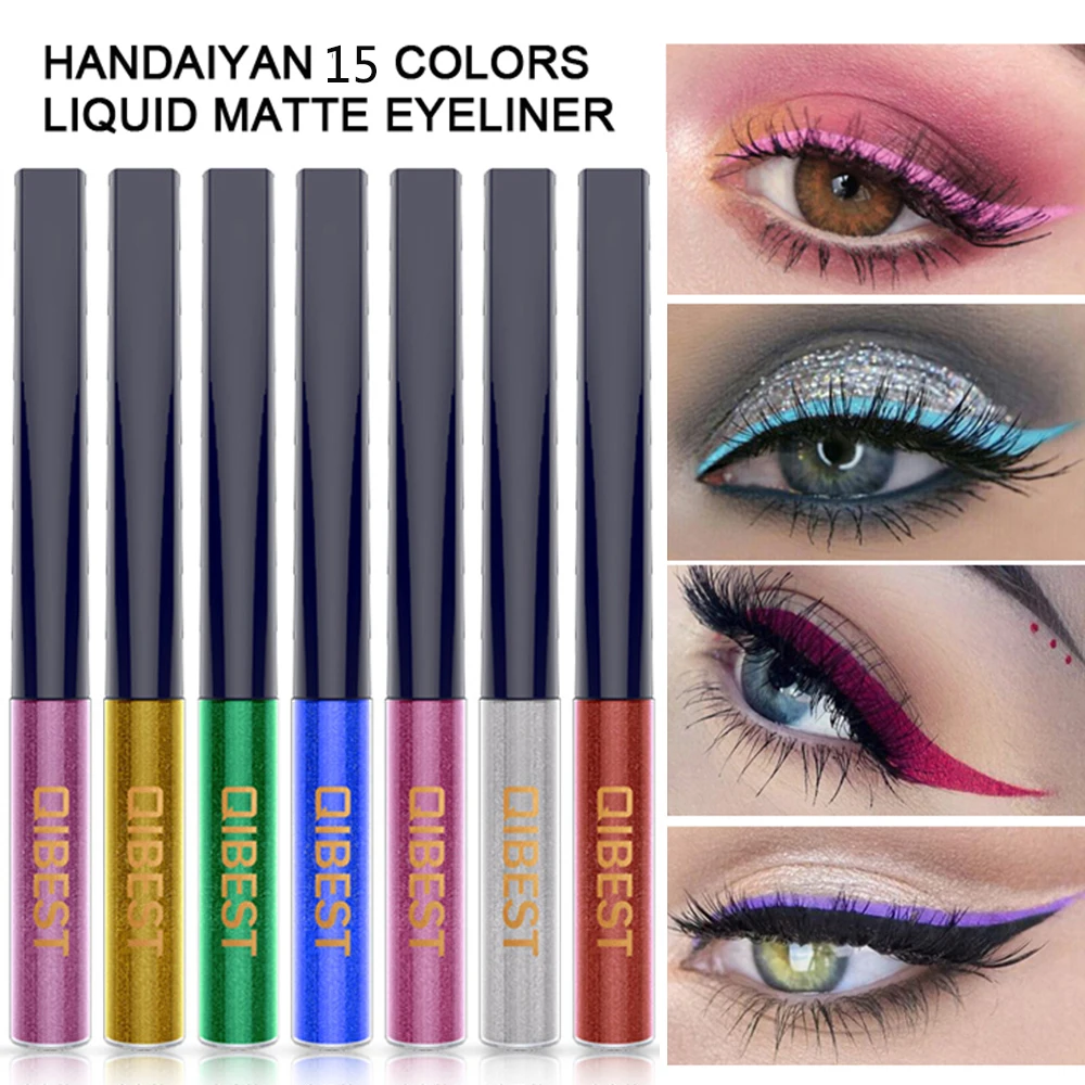 QIBEST 15 Color Liquid Pearlescent Eyeliner Waterproof Easy To Use Shiny Metal Eyeliner Beauty Smooth Eye Liner Cosmetics