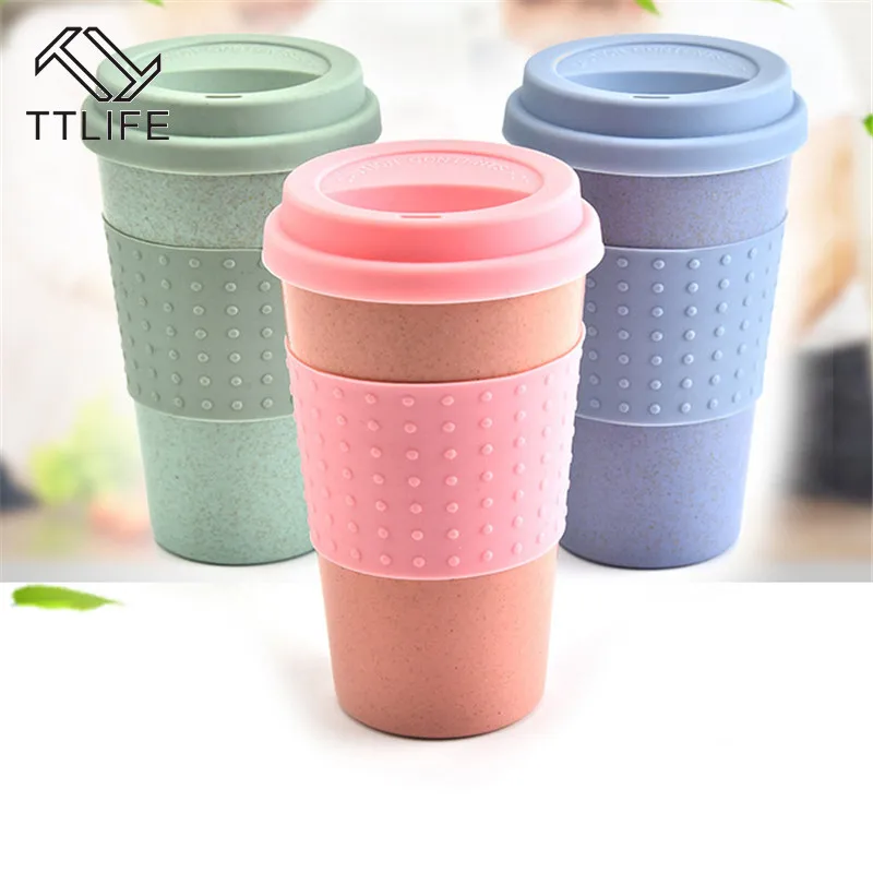 

TTLIFE Reusable Water Cup Cola Coffee Cups Wheat Straw Healthy Drink Bottle Multi-Functional with Lid Coffee Mug Travel Mug