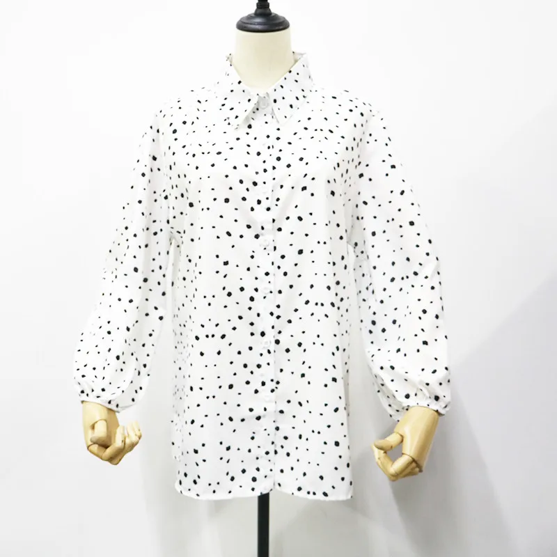 Taniafa Fashion Women Casual Loose Print Long Sleeve Shirts Casual V Neck Polka Dot Tops Blouse Plus Size plus size blouses