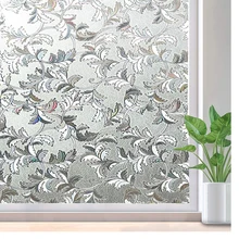 LUCKYYJ Window Film Privacy, Self-Adhesive 3D Decor Glass Door Window Covering, Removable Window Sticker, Static Cling Anti-UV