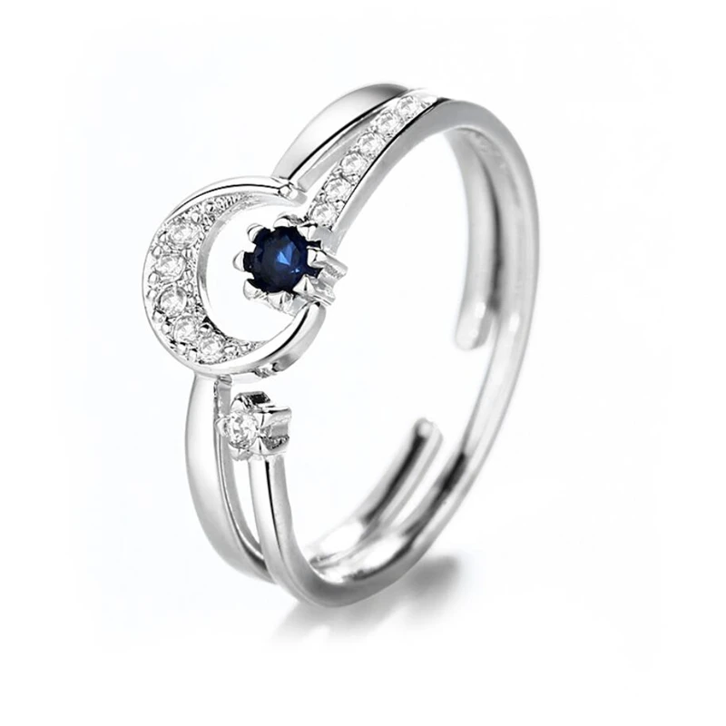 Silver Ring Silver Rings Sole Memory Crystal Moon Stars Sweet Romance Couple Gift Silver Color Female Resizable Opening Rings SRI488