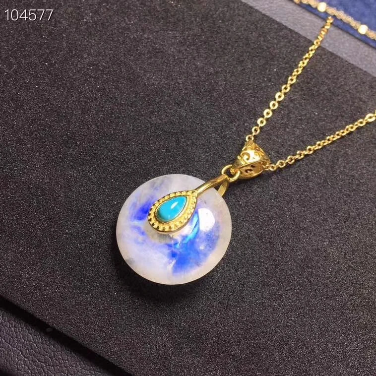 Natural Blue Light Moonstone Gemstone 16x6mm Women Pendant Party Moonstone Round Donut Gift Crystal Healing AAAAA