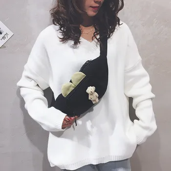 

Cute Casual Bags Women's Fashion Sport Waist Lovely Bear Rabbit Canvas Bag Shoulder Chest Bags bolsa feminina#45