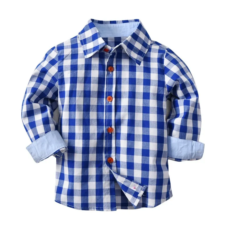 Комплекты из двух предметов для мальчиков Синяя Клетчатая блуза с длинными рукавами для малышей и красный комбинезон милая детская Изысканная одежда из 2 предметов