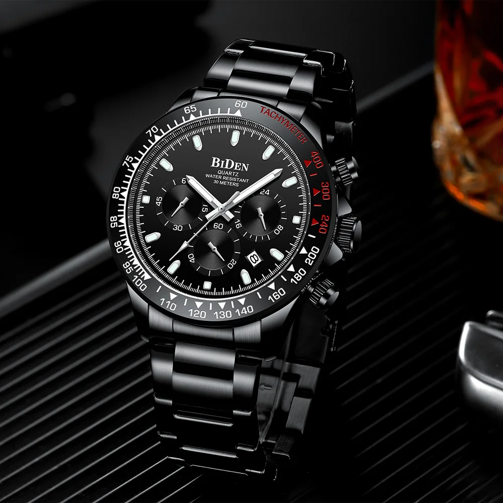

Sports Chronograph Watches Men New 2020 Full Black Top Brand Luxury Waterproof Men's Quartz Wrist Watch Man Steel Military Clock
