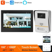 wideodomofon wifi domofon z kamerą,TUYA Smart APP, współpracuje z Alexa, domowy inteligentny dzwonek z kamerą 1080P do mieszkania, 7-calowy monitor z ekranem dotykowym, rozmowa, nagrywanie, wiadomość Push, otwórz 2 zam