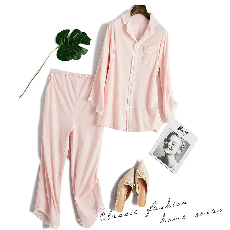 

QWEEK 2019 New Cardigan Breathable Pregnant Woman Sleepwear Fashion Lace Edging Pajamas Summer Thin Solid Color Pyjamas Women