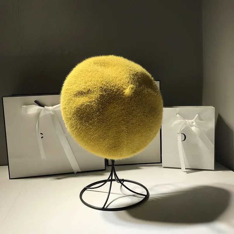 yellow Берет, женская осенняя и зимняя шапка, шапки для женщин, корейские, британские, японские, дикие, вязаные шапки для художника, весенняя шапка, NS1670 - Цвет: yellow